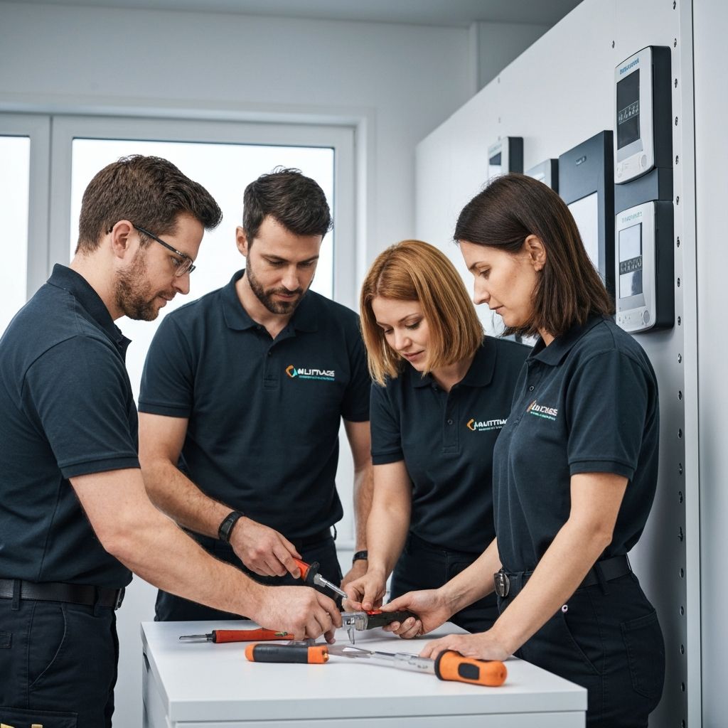 Equipo cerrajeros MULTIPASE uniformados logo trabajando instalando seguridad - Técnicos certificados especialistas apertura puertas urgente cambio instalación bombines cilindros europerfil cerrojos antipalanca cerraduras inteligentes - Keso Abus Yale Tesa FAC SAG Mottura Lince Dierre - Servicio 24h urgente Murcia Molina Segura Altorreal La Alcaina Espinardo El Puntal - Puedes pagar en efectivo, con tarjeta o Bizum